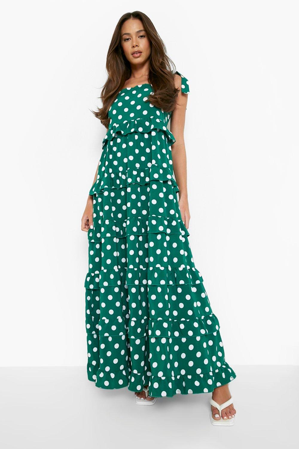 Green polka dot maxi dress best sale